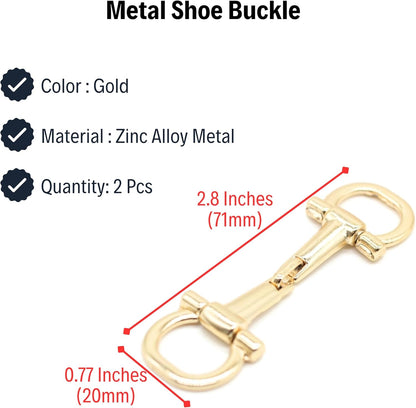 Metal Shoe Buckle - 2.8 Inch (71mm) - 2 Pcs - Gold Metal Shoe Buckle Shoelace Clips Metal Hinged Equestrian Buckles For Craft & Sewing Project BG1302