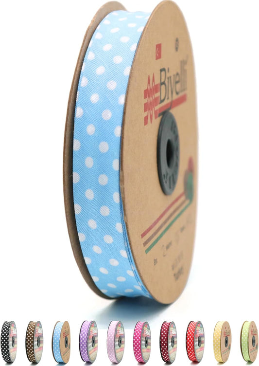Cotton Fold Bias Binding Tape - 3/4 Inches (20mm) Wide - 27 Yards - Polka Dots Single Fold Cotton Fold Bias Binding Tape for Sewing Clothing DIY Blue A12