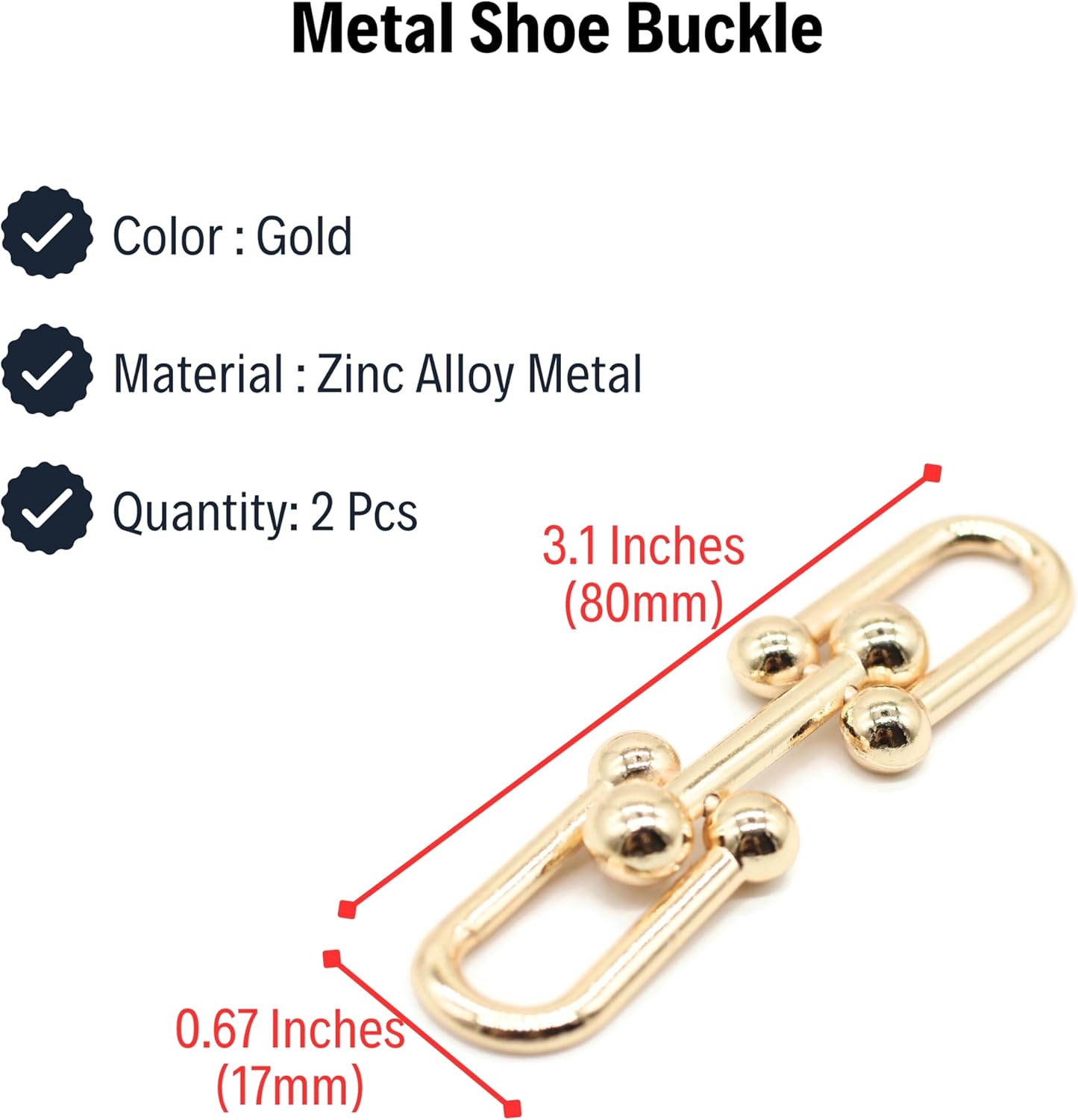 Metal Shoe Buckle - 3.1 Inch (80mm) - 2 Pcs - Gold Metal Shoe Buckle Shoelace Clips Metal Hinged Equestrian Buckles For Craft & Sewing Project BG1602
