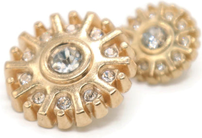 Rhinestone Gold Metal Shank Buttons - 12 Pcs - 3 Size Options - Luxury Rhinestone Floral Round Metal Shank Buttons for Women Blazer Coat Uniform Shirt Suit and Jacket Sewing Craft DIY N15703