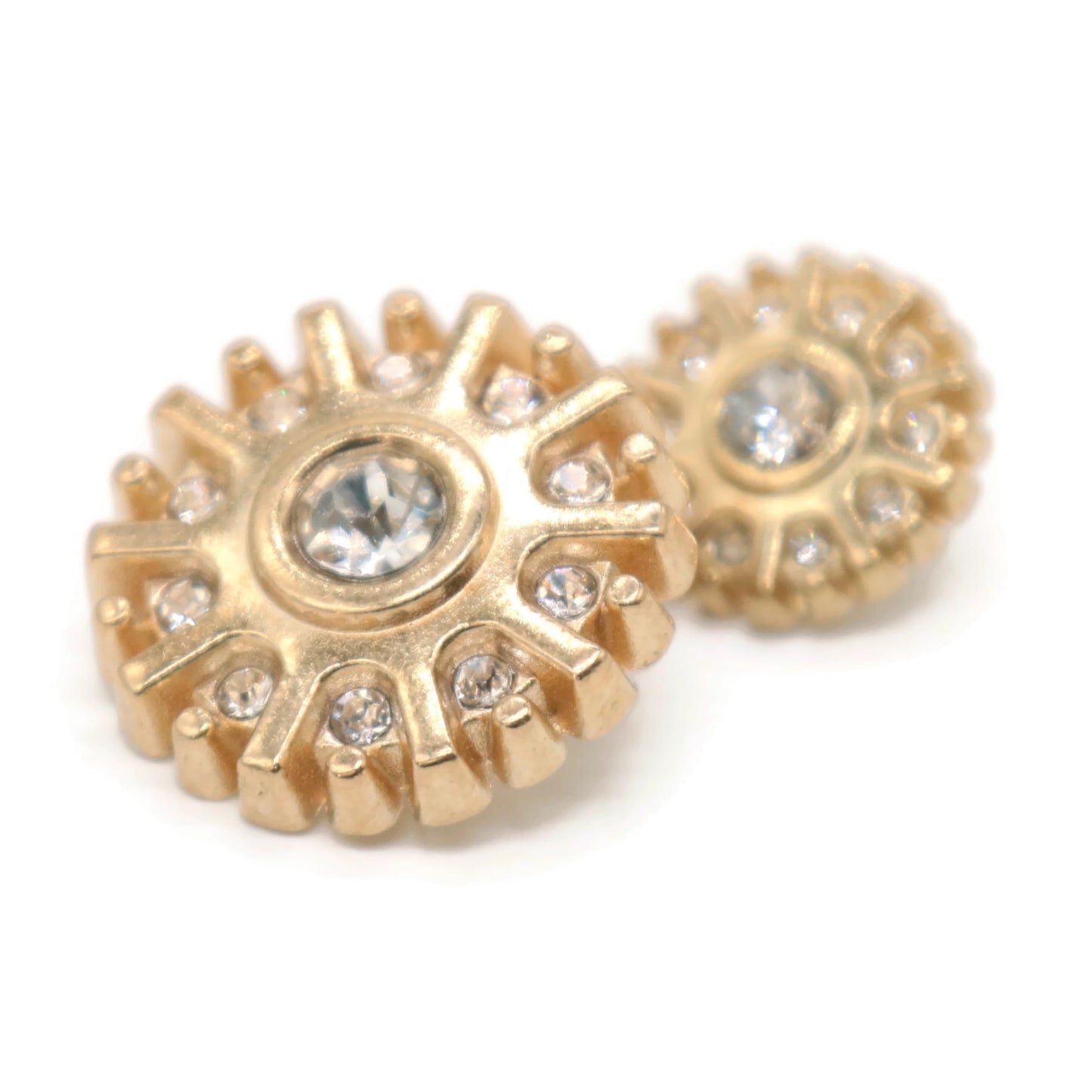 Rhinestone Gold Metal Shank Buttons - 12 Pcs - 3 Size Options - Luxury Rhinestone Floral Round Metal Shank Buttons for Women Blazer Coat Uniform Shirt Suit and Jacket Sewing Craft DIY N15703