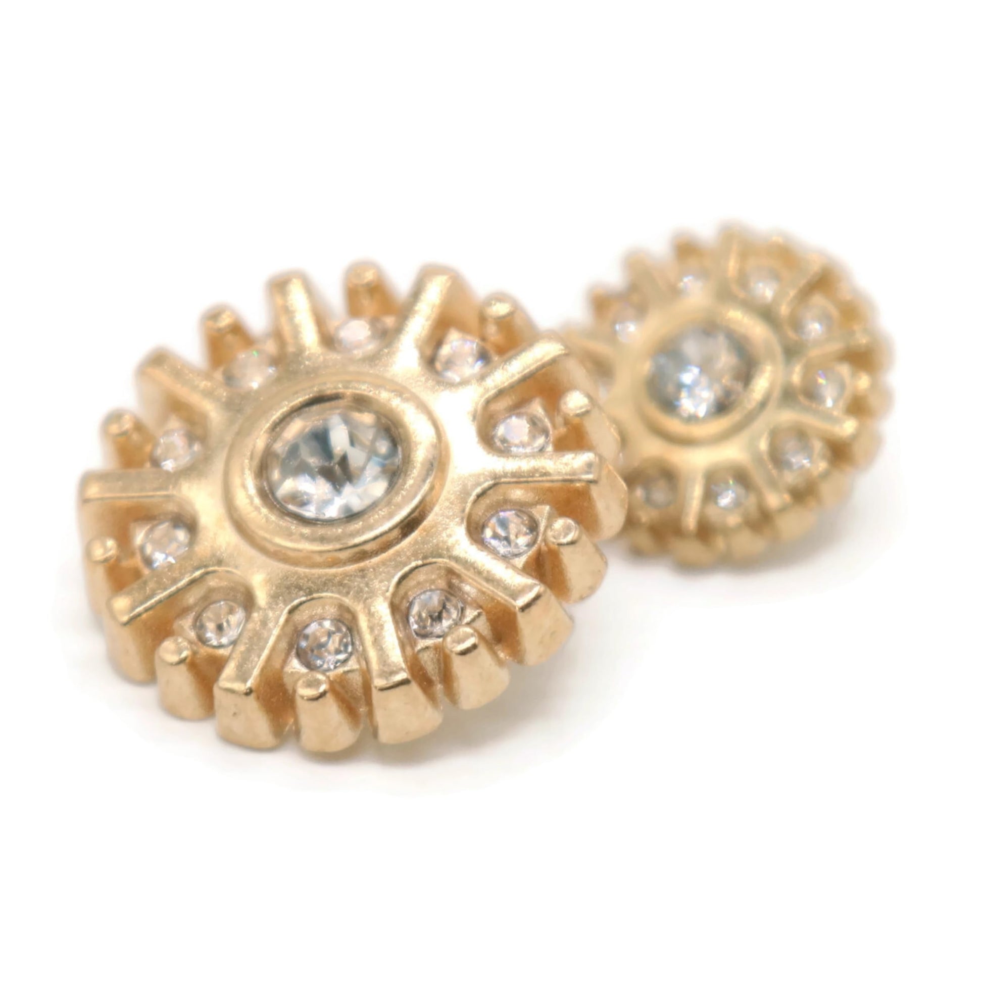 Rhinestone Gold Metal Shank Buttons - 12 Pcs - 3 Size Options - Luxury Rhinestone Floral Round Metal Shank Buttons for Women Blazer Coat Uniform Shirt Suit and Jacket Sewing Craft DIY N15703