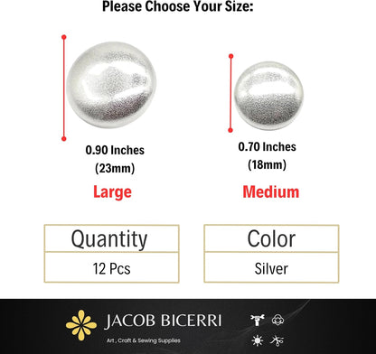 Flat Silver Metal Shank Buttons - 12 Pcs - 2 Size Options - Luxury Flat Round Wave Metal Shank Buttons for Men Women Blazer Coat Uniform Shirt Suit and Jacket Sewing Craft DIY N10001