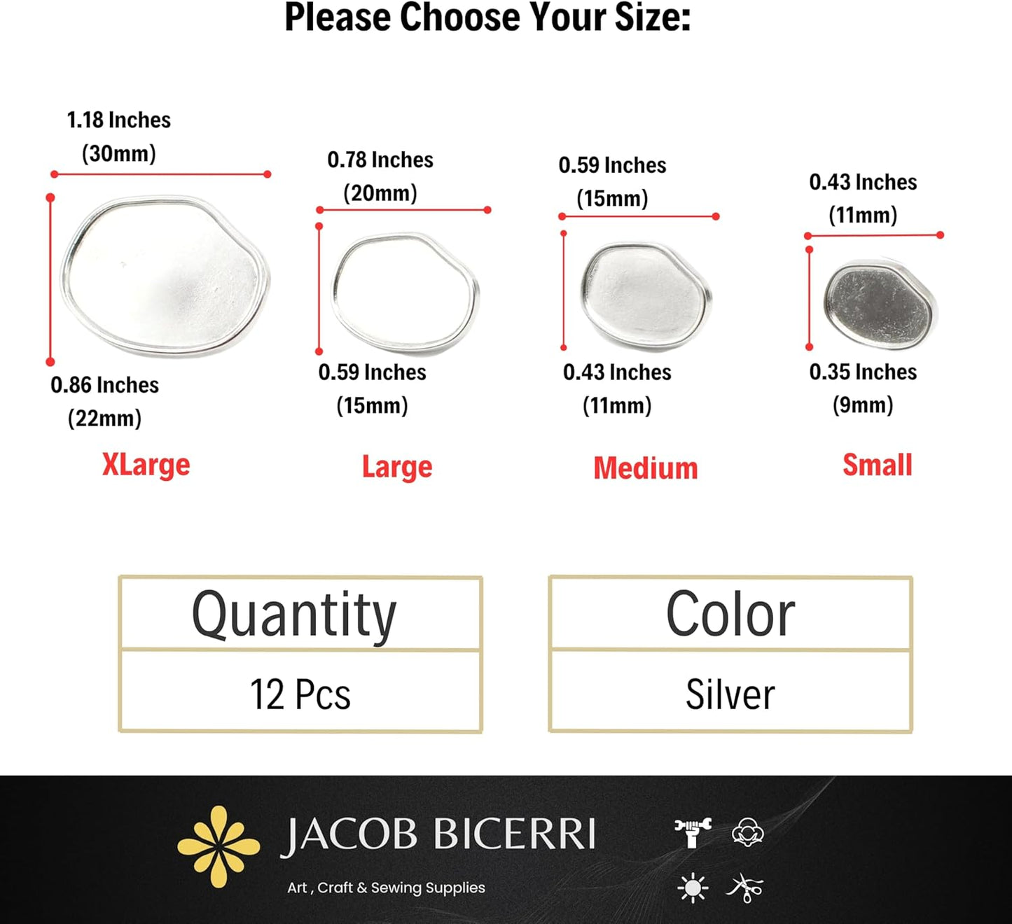 Flat Silver Metal Shank Buttons - 12 Pcs - 4 Size Options - Luxury Flat Round Wave Metal Shank Buttons for Men Women Blazer Coat Uniform Shirt Suit and Jacket Sewing Craft DIY N8601