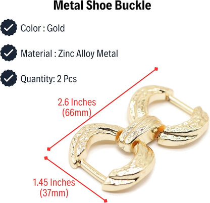 Metal Shoe Buckle - 2.6 Inch (66mm) - 2 Pcs - Gold Metal Shoe Buckle Shoelace Clips Metal Hinged Equestrian Buckles For Craft & Sewing Project BG0802