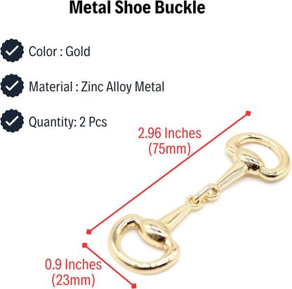 Metal Shoe Buckle - 2.96 Inch (70mm) - 2 Pcs - Gold Metal Shoe Buckle Shoelace Clips Metal Hinged Equestrian Buckles For Craft & Sewing Project BG1002
