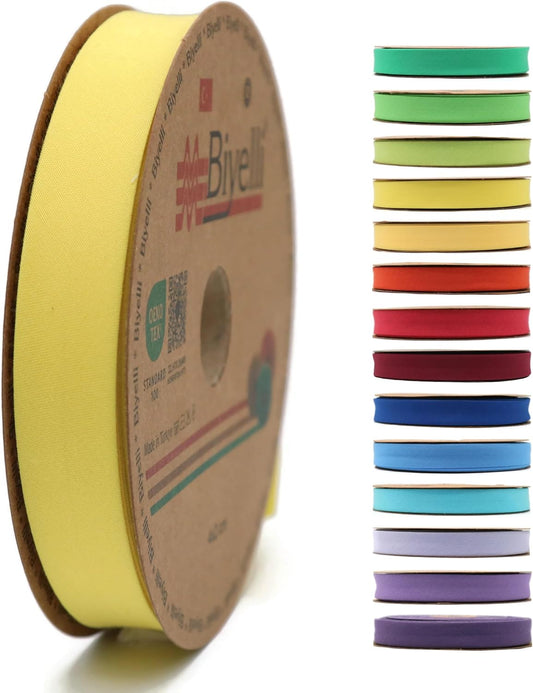 Cotton Fold Bias Tape - 3/4 Inches (20mm) Wide - 27 Yards - 65+ Colors - Single Fold Cotton Fold Bias Binding Tape for Sewing Clothing DIY (41. Yellow) D41