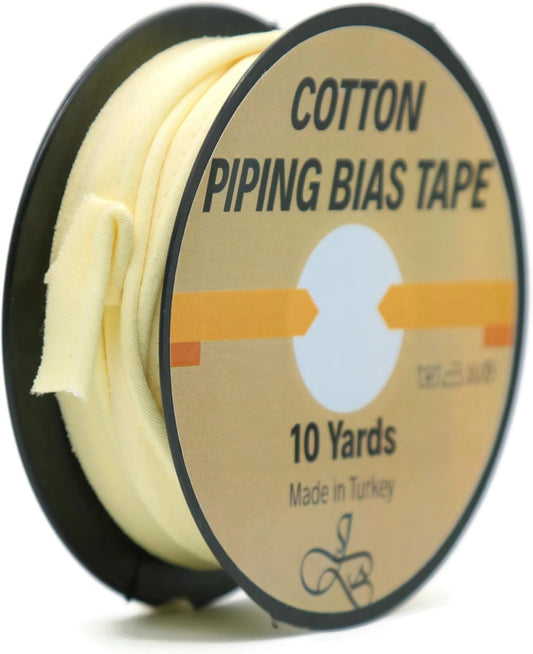 Piping Trim Bias Tape with Cord - 10 Yards - 65+ Colors - 1/2 Inch Decorative Sewing Trim for Upholstery Cushions Home Décor Crafting Clothing - Durable Cotton - Milk Yellow ID63