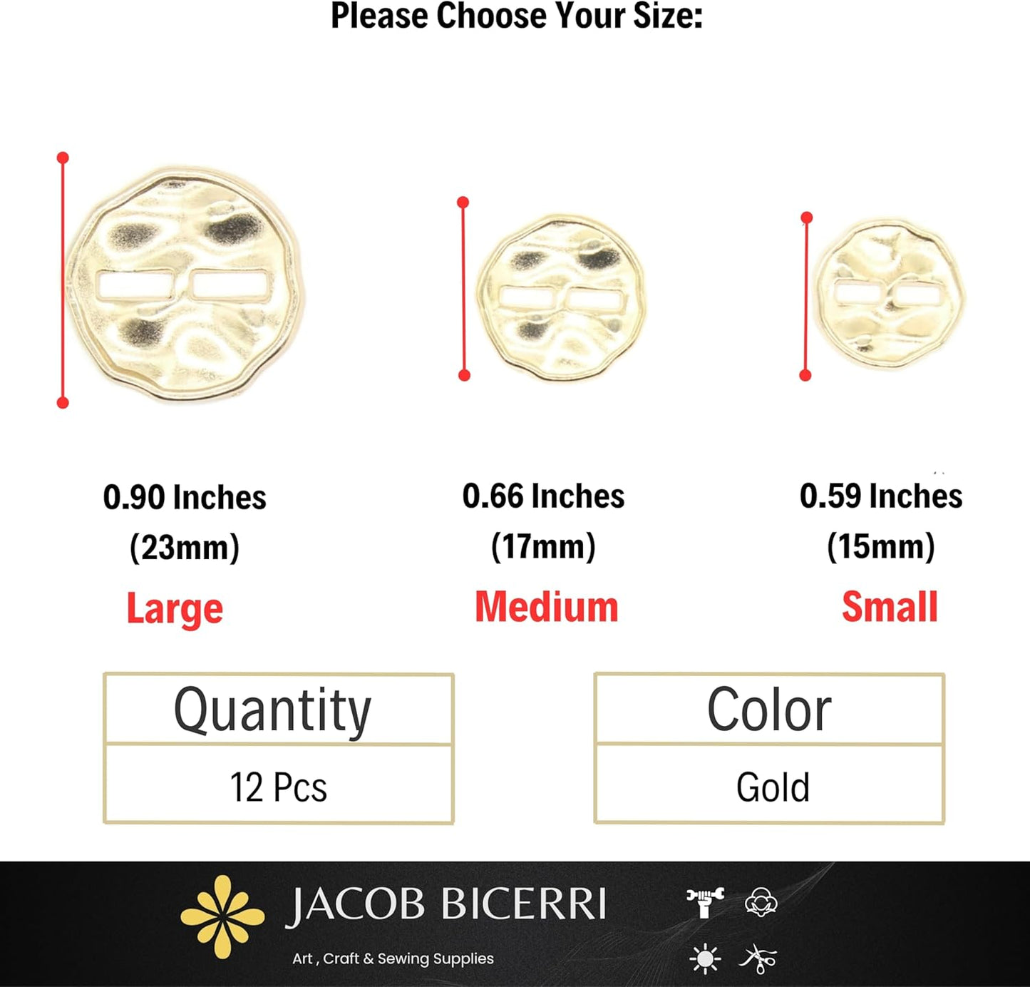 Gold Metal Buttons - 12 Pcs - 3 Size Options - Luxury Wrinkle Round Metal Hole Buttons for Men Women Blazer Coat Uniform Shirt Suit and Jacket Sewing Craft DIY N3802