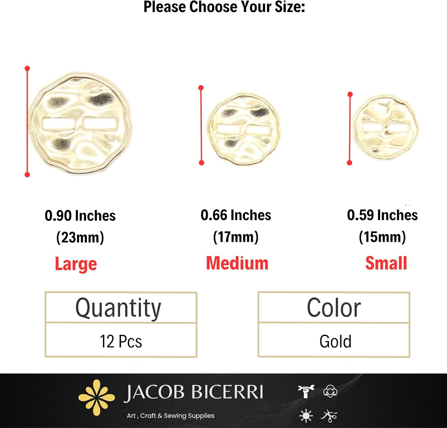 Gold Metal Buttons - 12 Pcs - 3 Size Options - Luxury Wrinkle Round Metal Hole Buttons for Men Women Blazer Coat Uniform Shirt Suit and Jacket Sewing Craft DIY N3802