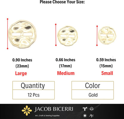 Gold Metal Buttons - 12 Pcs - 3 Size Options - Luxury Wrinkle Round Metal Hole Buttons for Men Women Blazer Coat Uniform Shirt Suit and Jacket Sewing Craft DIY N3802