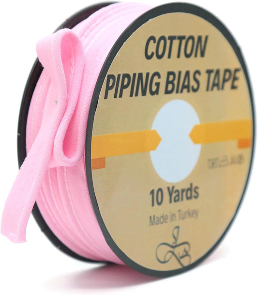 Piping Trim Bias Tape with Cord - 10 Yards - 65+ Colors - 1/2 Inch Decorative Sewing Trim for Upholstery Cushions Home Décor Crafting Clothing - Durable Cotton - Pink ID08