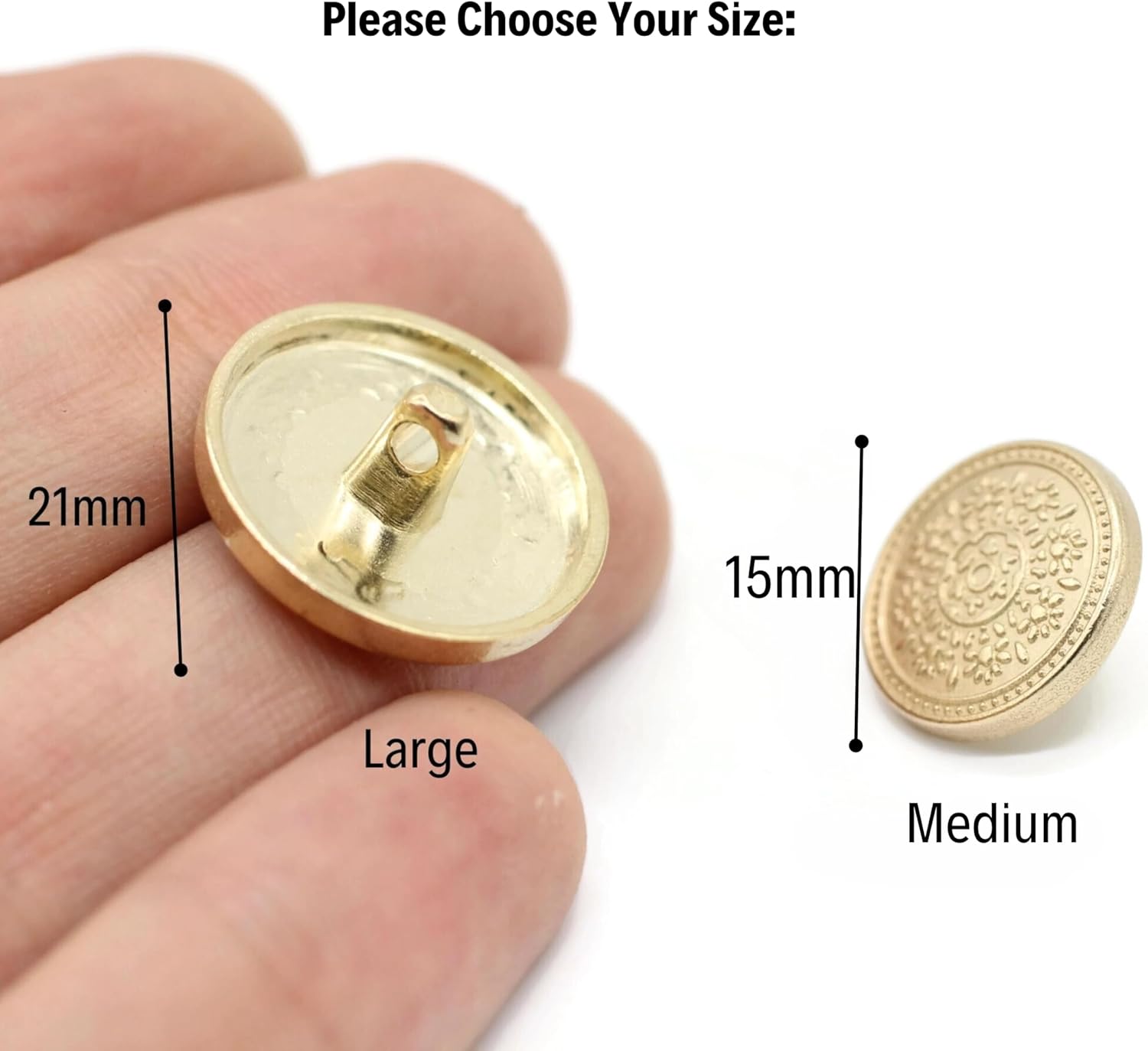 Gold Metal Shank Buttons - 12 Pcs - 2 Size Options - Luxury Floral Round Metal Shank Buttons for Men Women Blazer Coat Uniform Shirt Suit and Jacket Sewing Craft DIY N0802