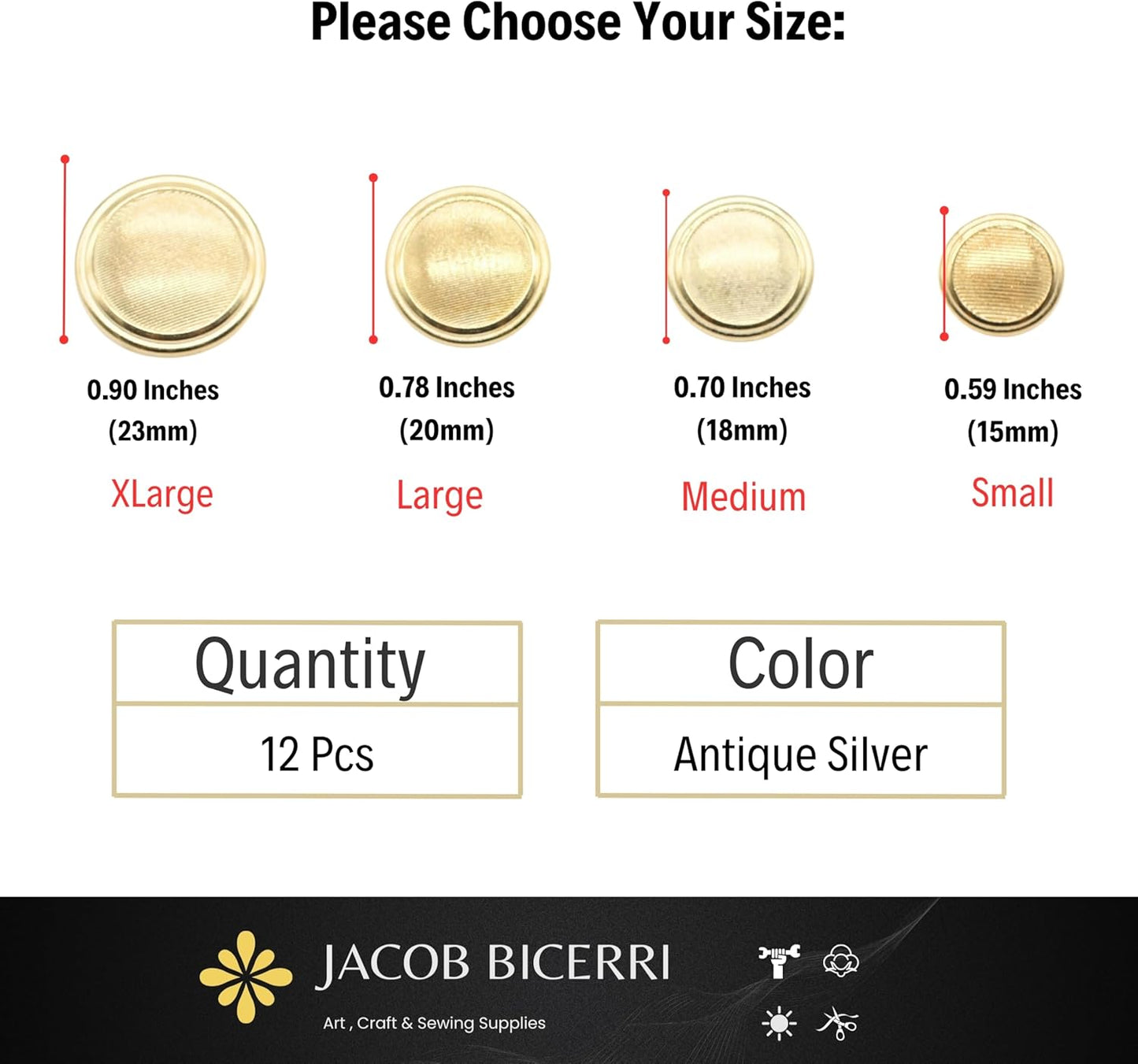 Gold Metal Shank Buttons - 12 Pcs - 4 Size Options - Striped Flat Round Metal Shank Buttons for Men Women Blazer Coat Uniform Shirt Suit and Jacket Sewing Craft DIY N5504