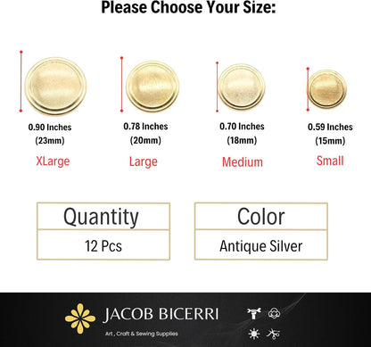 Gold Metal Shank Buttons - 12 Pcs - 4 Size Options - Striped Flat Round Metal Shank Buttons for Men Women Blazer Coat Uniform Shirt Suit and Jacket Sewing Craft DIY N5504