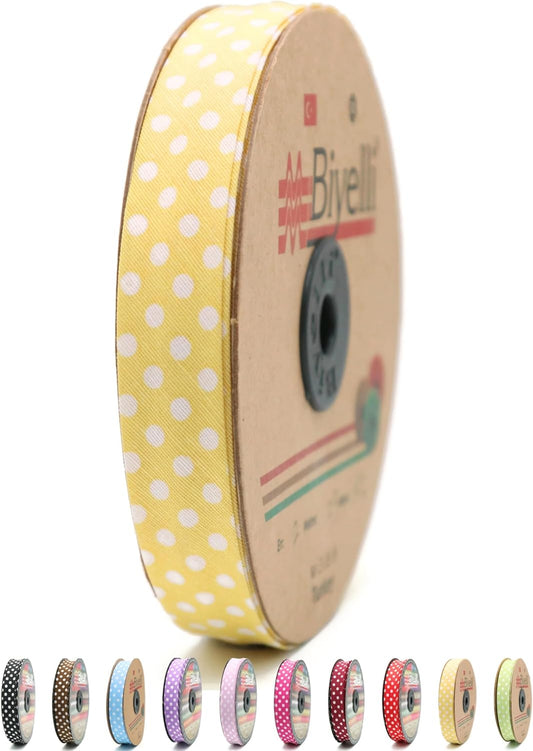 Cotton Fold Bias Binding Tape - 3/4 Inches (20mm) Wide - 27 Yards - Polka Dots Single Fold Cotton Fold Bias Binding Tape for Sewing Clothing DIY Yellow A14