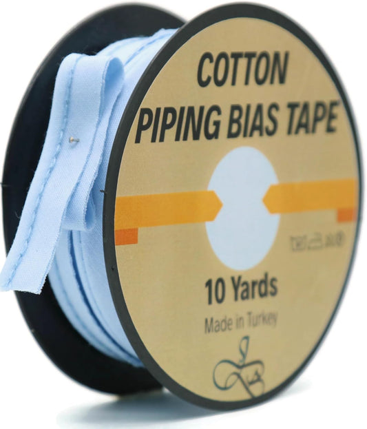 Piping Trim Bias Tape with Cord - 10 Yards - 65+ Colors - 1/2 Inch Decorative Sewing Trim for Upholstery Cushions Home Décor Crafting Clothing - Durable Cotton - Light Blue ID53