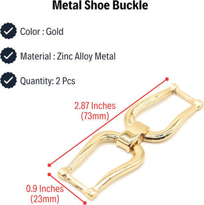 Shoe Buckle - 2.8 Inch (73mm) - 2 Pcs - Gold Metal Shoe Buckle Shoelace Clips Metal Hinged Equestrian Buckles For Craft & Sewing Project BG1102