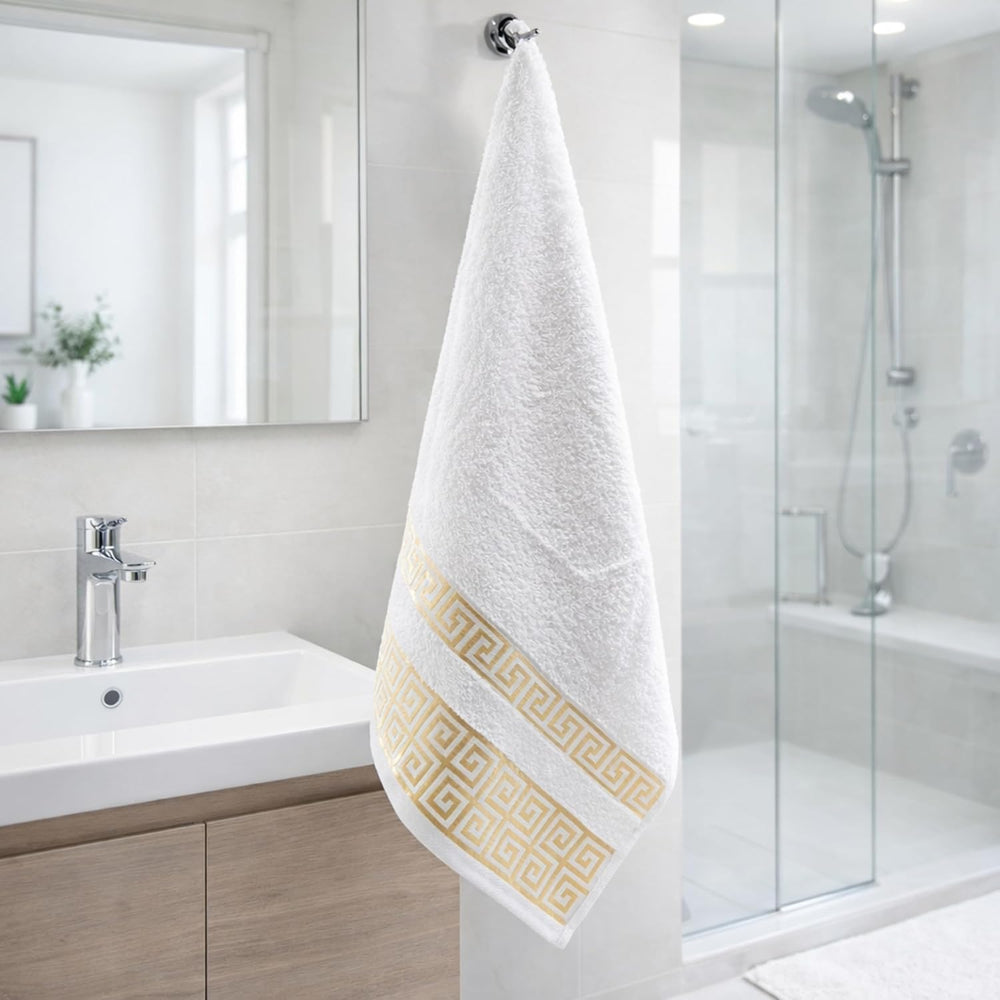 4-Piece Greek Key Bath Towel Set — White