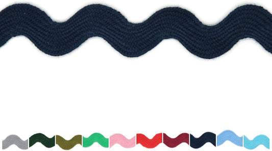 Cotton RIC Rac Trim - 3/4 Inch - 27 Yards - Dark Blue Wave Bending Fringe Trim Cotton Lace Ribbon RIC Rac Trim for Sewing Clothes Gift Wrapping Home Party Decoration CTR0201
