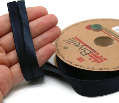 Fold Satin Bias Tape - 99+ Colors - 3/4 Inches Wide - 27 Yards - Fold Satin Binding Bias Ribbon Fabric Piping Bias Binding Tape for Sewing Clothing DIY Dark Blue BYS39
