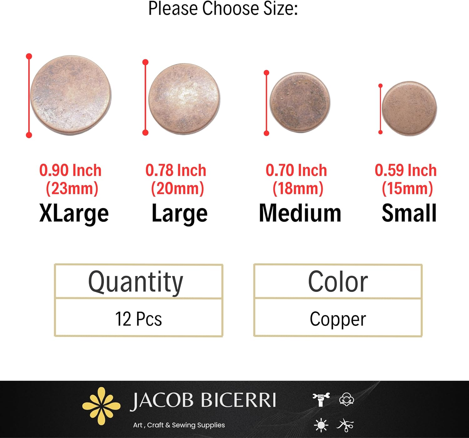 Flat Antique Copper Metal Shank Buttons - 12 Pcs - 4 Size Options - Luxury Flat Round Wave Metal Shank Buttons for Men Women Blazer Coat Uniform Shirt Suit and Jacket Sewing Craft DIY N22804