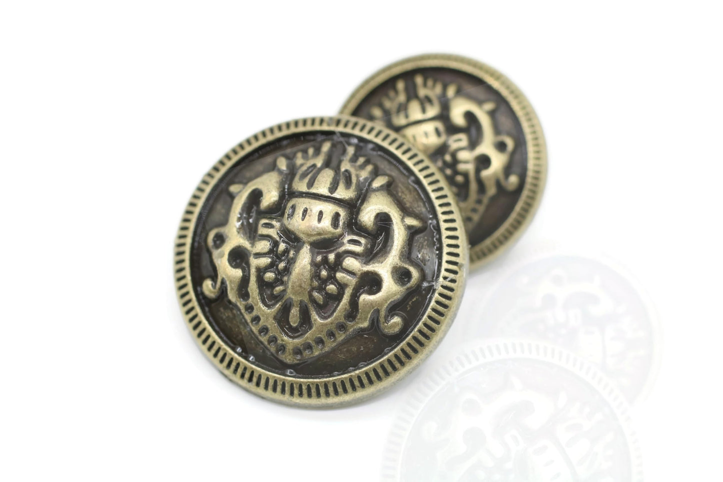 Gold Metal Shank Buttons - 12 Pcs - 2 Size Options - Luxury French Kingdom Coins Round Metal Shank Buttons for Men Women Blazer Coat Uniform Shirt Suit and Jacket Sewing Craft DIY N1301