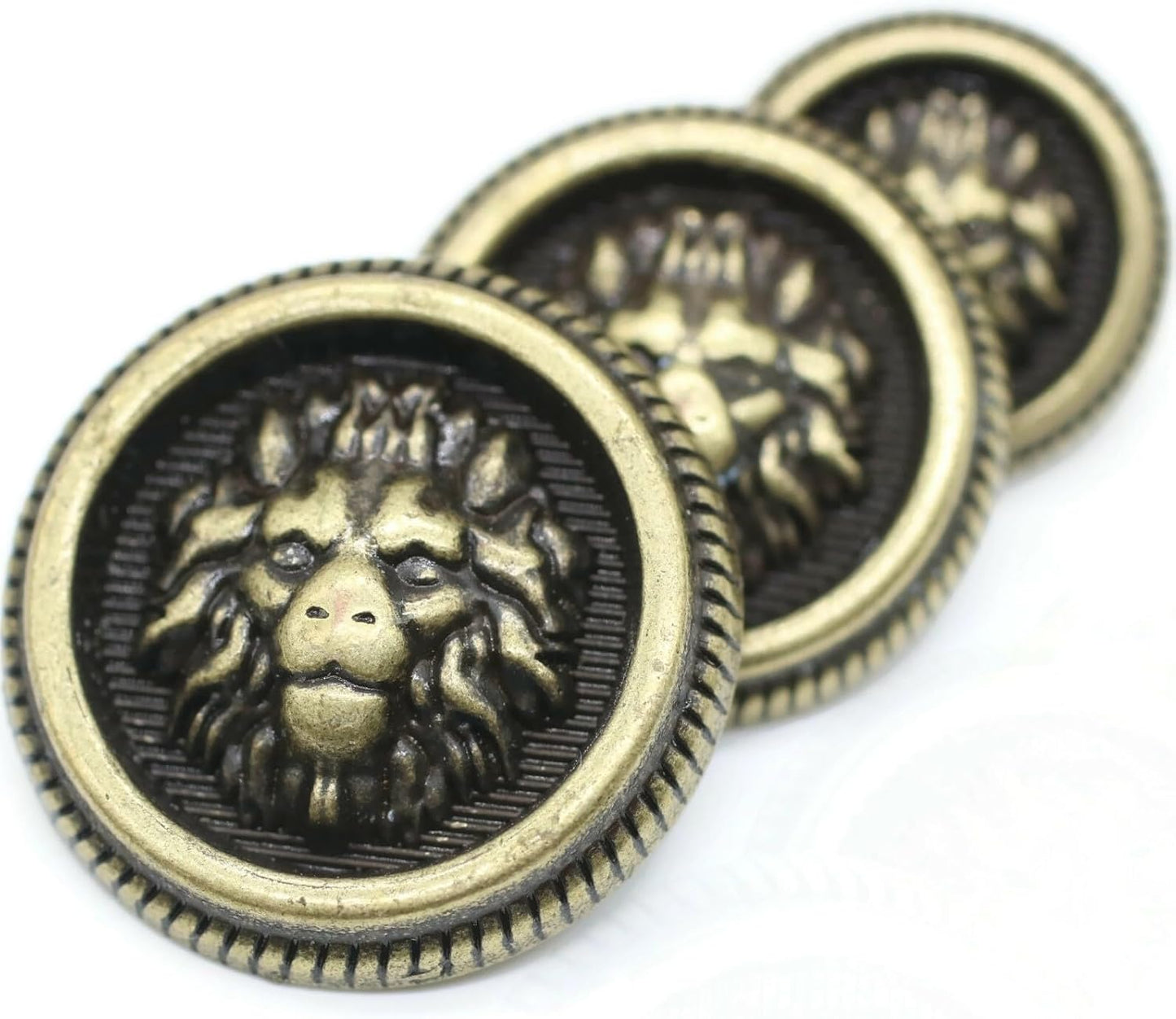 Lion Bronze Metal Shank Buttons - 12 Pcs - 3 Size Options - Luxury Crown Round Wave Metal Shank Buttons for Men Women Blazer Coat Uniform Shirt Suit and Jacket Sewing Craft DIY N14503