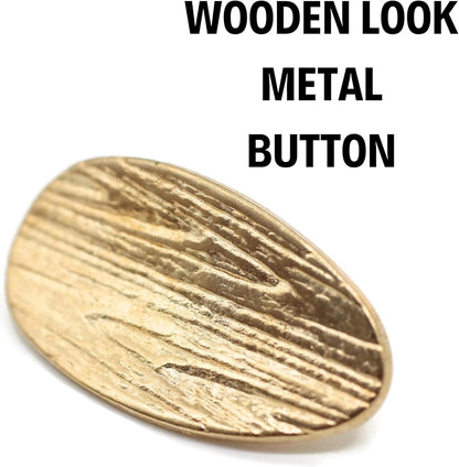 Gold Metal Shank Buttons - 12 Pcs - 3 Size Options - Wooden Look Metal Shank Buttons for Men Women Blazer Coat Uniform Shirt Suit and Jacket Sewing Craft DIY N2903