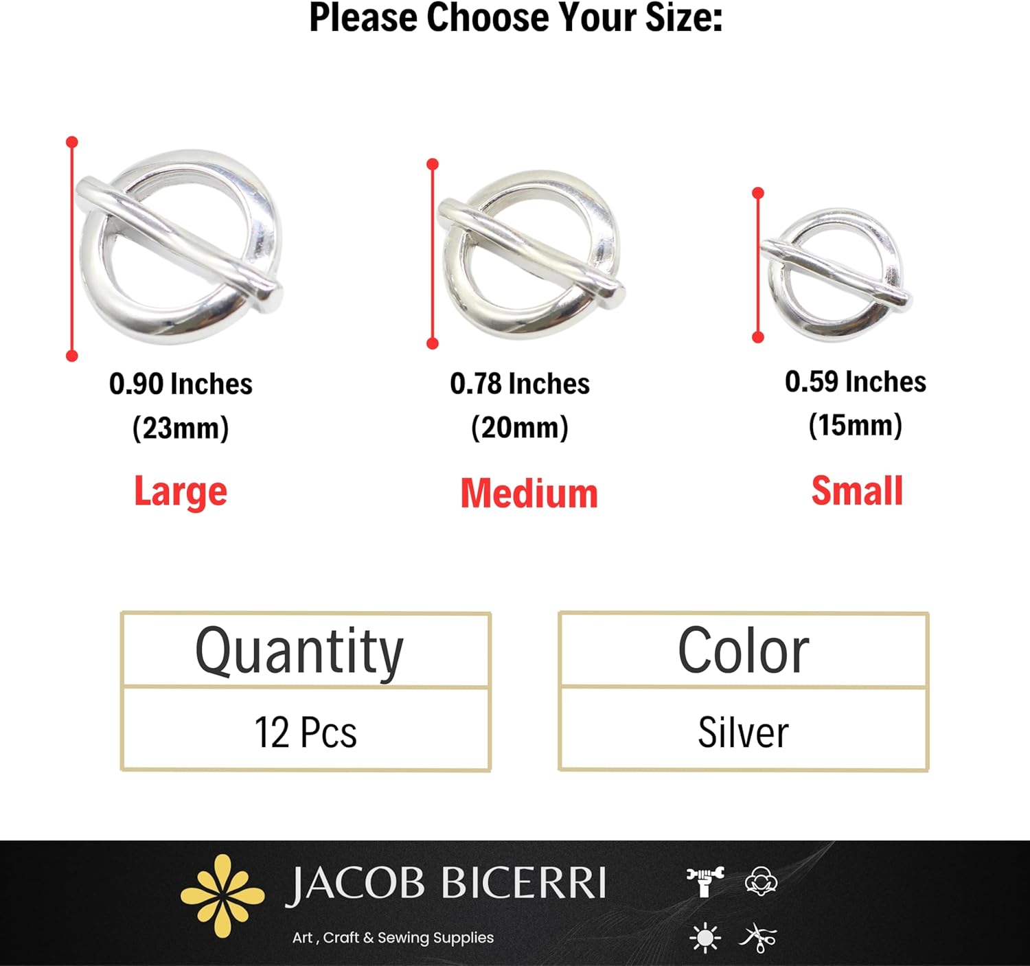 Silver Metal Shank Buttons - 12 Pcs - 3 Size Options - Luxury Flat Round Metal Shank Buttons for Men Women Blazer Coat Uniform Shirt Suit and Jacket Sewing Craft DIY N8001