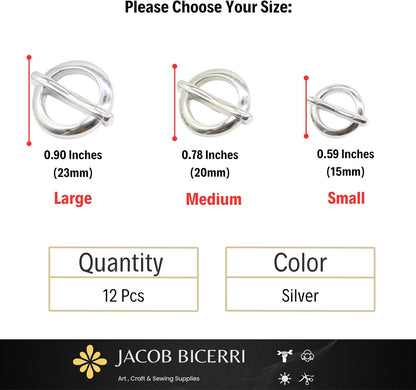 Silver Metal Shank Buttons - 12 Pcs - 3 Size Options - Luxury Flat Round Metal Shank Buttons for Men Women Blazer Coat Uniform Shirt Suit and Jacket Sewing Craft DIY N8001