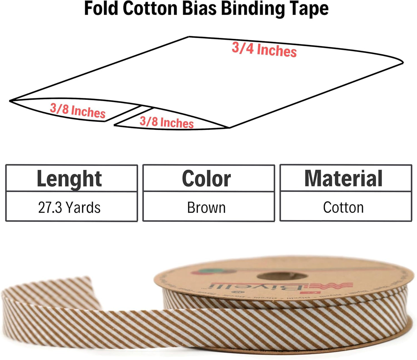 Cotton Fold Bias Binding Tape - 3/4 Inches (20mm) Wide - 27 Yards - Plaid Single Fold Cotton Fold Bias Binding Tape for Sewing Clothing DIY Brown C9