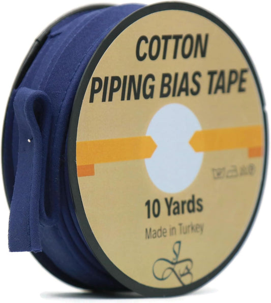 Piping Trim Bias Tape with Cord - 10 Yards - 65+ Colors - 1/2 Inch Decorative Sewing Trim for Upholstery Cushions Home Décor Crafting Clothing - Durable Cotton - Dark Blue ID39