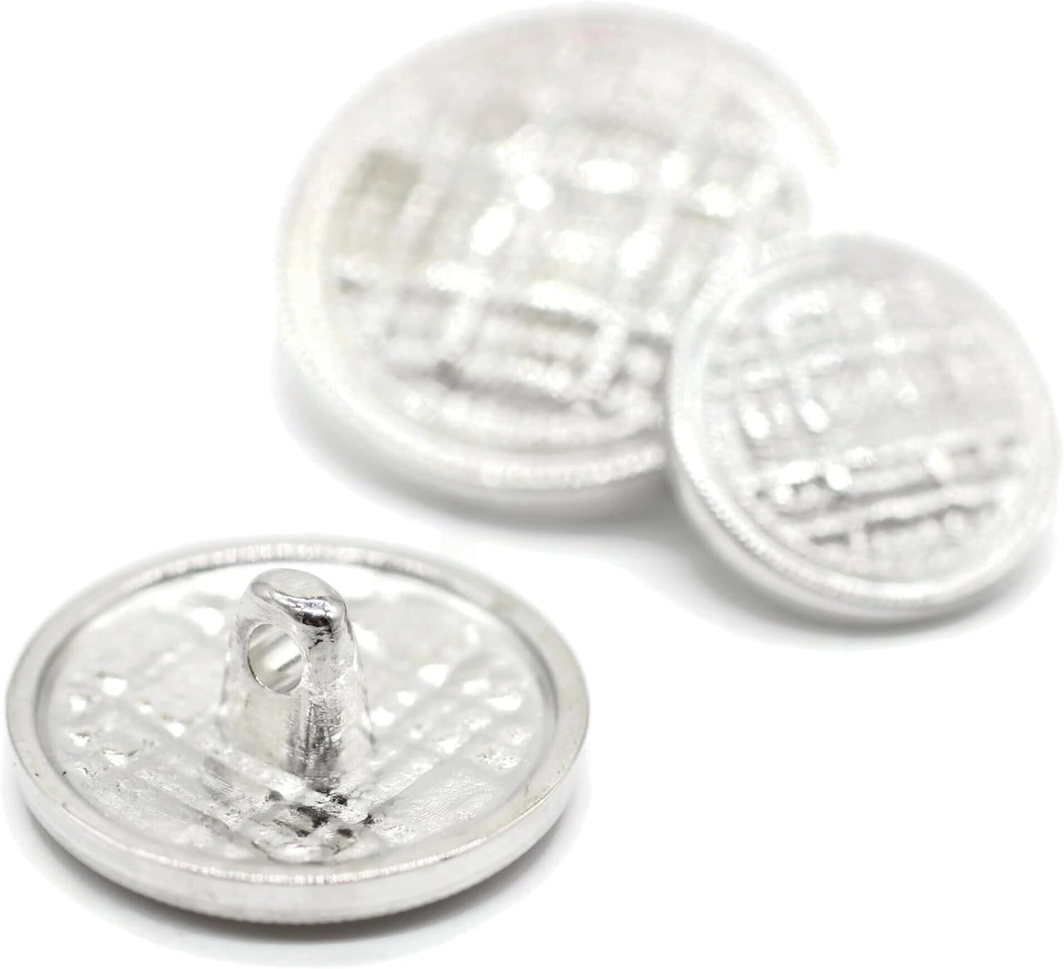 Silver Metal Shank Buttons - 12 Pcs - 3 Size Options - Luxury Weave Round Metal Shank Buttons for Men Women Blazer Coat Uniform Shirt Suit and Jacket Sewing Craft DIY N6701