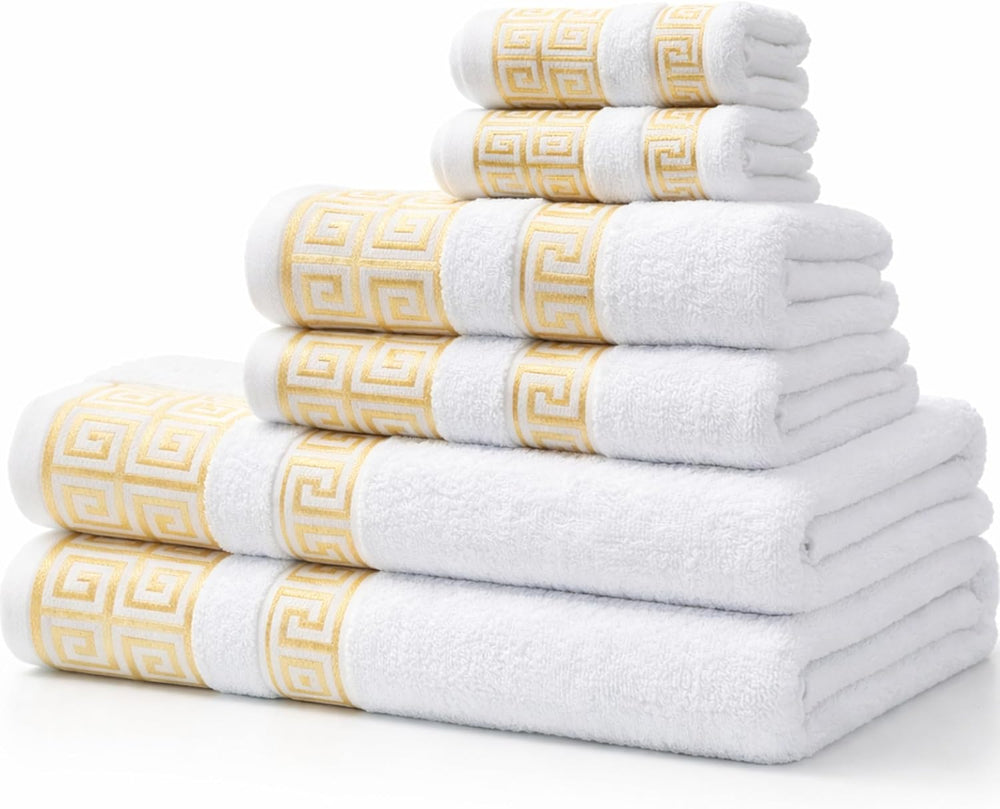 6-Piece Greek Key Towel Set — White