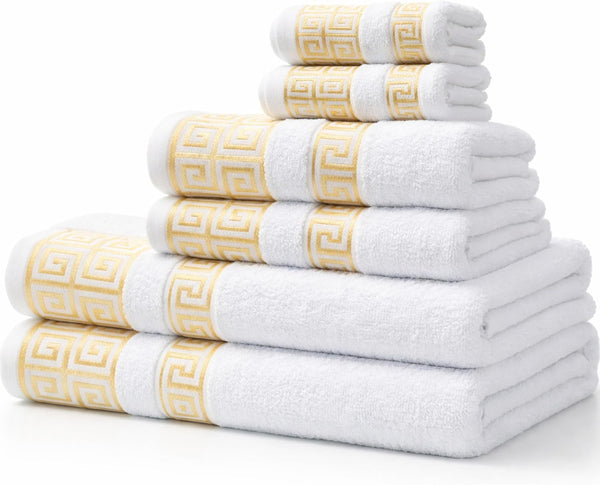 6-Piece Greek Key Towel Set — White