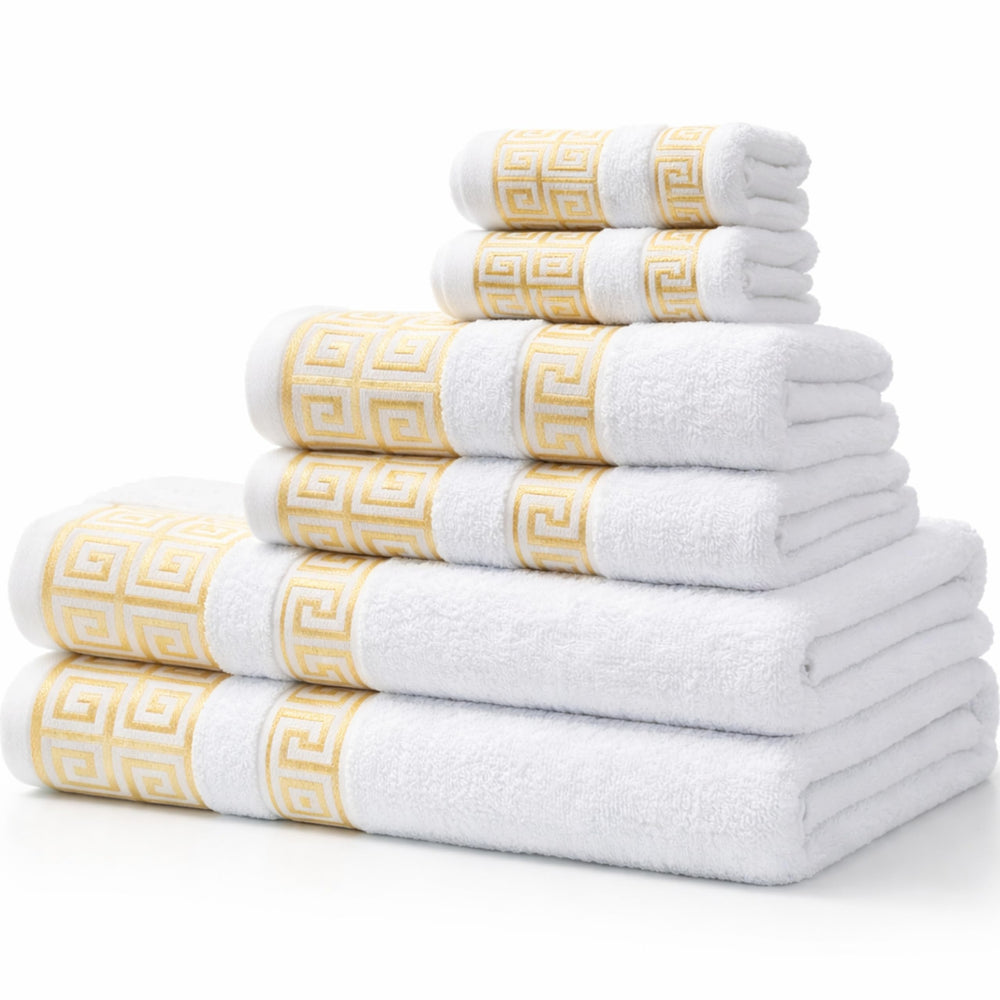 4-Piece Greek Key Bath Towel Set — Burgundy