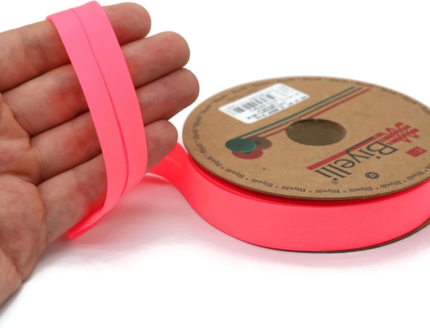 Fold Neon Bias Binding Tape - 99+ Colors - 3/4 Inches Wide - 27 Yards - Fold Neon Binding Bias Ribbon Fabric Piping Bias Binding Tape for Sewing Clothing DIY Pink D102