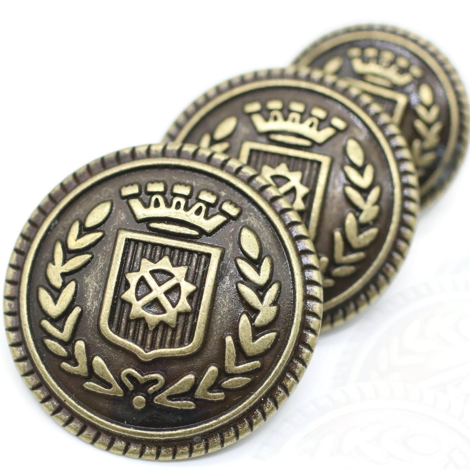 Gold Metal Shank Buttons - 12 Pcs - 3 Size Options - The Crown of Kingdom Round Metal Shank Buttons for Men Women Blazer Coat Uniform Shirt Suit and Jacket Sewing Craft DIY N4202