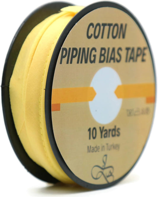 Piping Trim Bias Tape with Cord - 10 Yards - 65+ Colors - 1/2 Inch Decorative Sewing Trim for Upholstery Cushions Home Décor Crafting Clothing - Durable Cotton - Pollen Yellow ID19