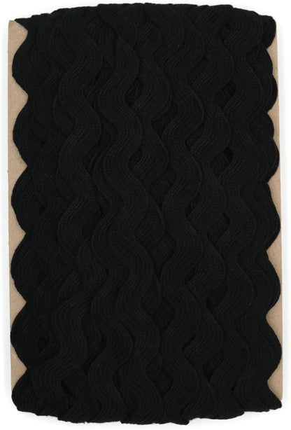 Cotton RIC Rac Trim - 3/4 Inch - 27 Yards - Wave Bending Fringe Trim Cotton Lace Ribbon RIC Rac Trim for Sewing Clothes Gift Wrapping Home Party Decoration CTR0210, Black