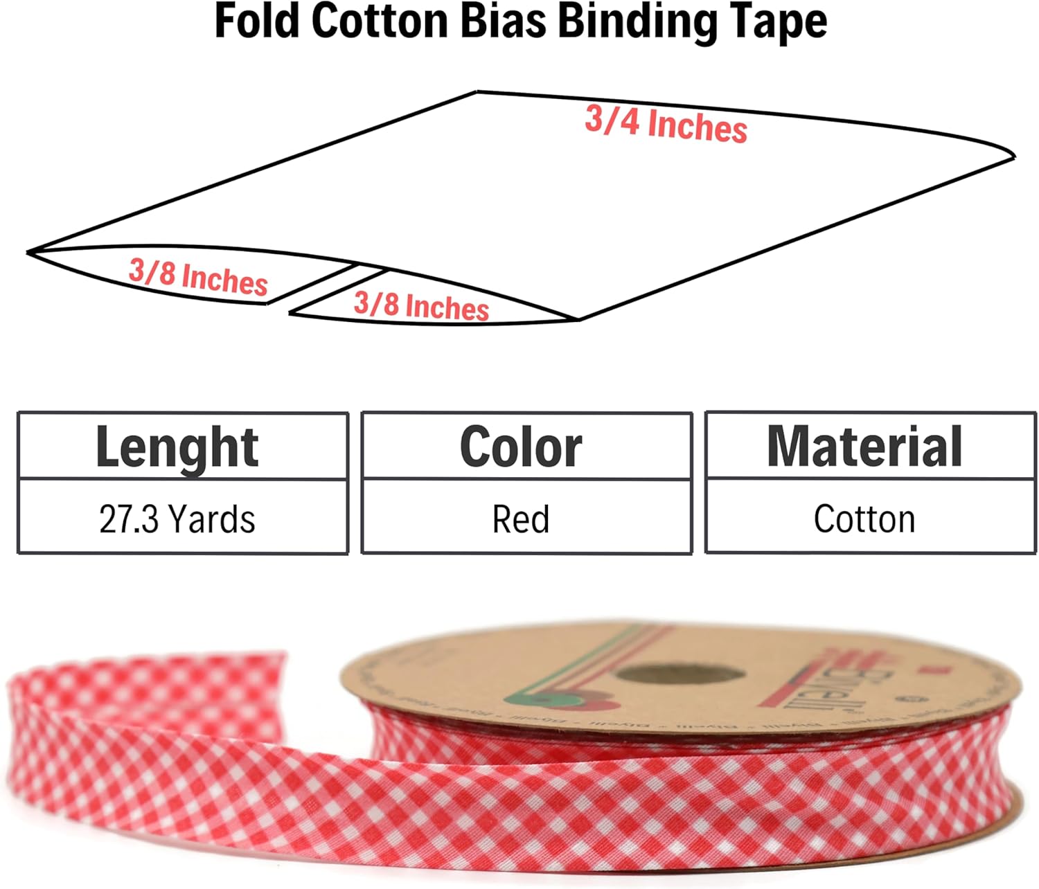Cotton Fold Bias Binding Tape - 3/4 Inches (20mm) Wide - 27 Yards - Plaid Single Fold Cotton Fold Bias Binding Tape for Sewing Clothing DIY Red E3