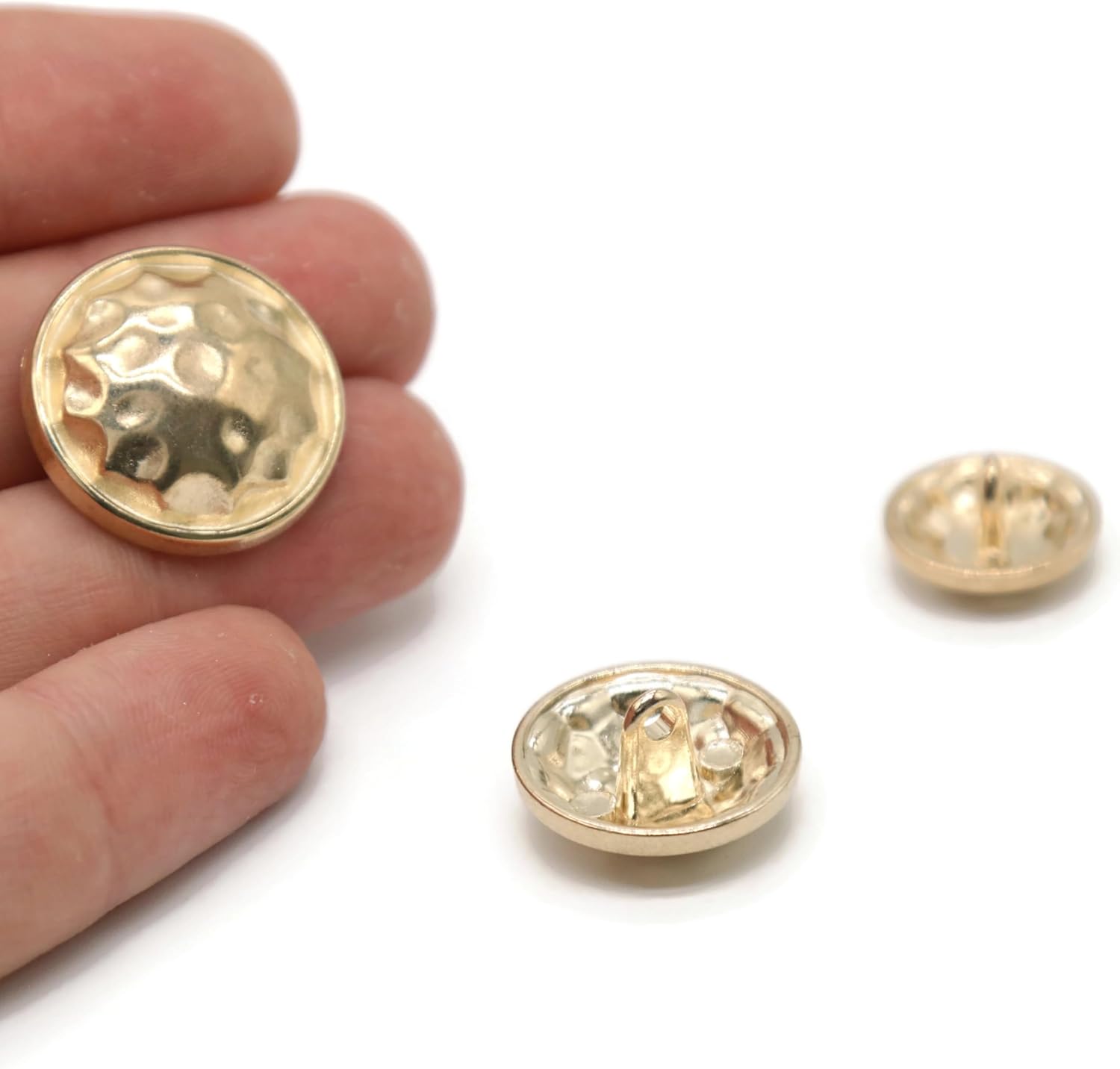 Wrinkle Gold Metal Shank Buttons - 12 Pcs - 3 Size Options - Luxury Beaten Round Wave Metal Shank Buttons for Men Women Blazer Coat Uniform Shirt Suit and Jacket Sewing Craft DIY N15502