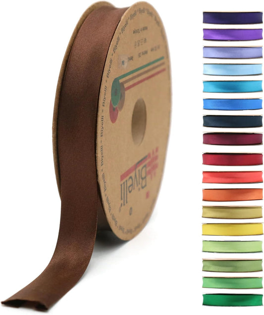 Fold Satin Bias Tape - 99+ Colors - 3/4 Inches Wide - 27 Yards - Fold Satin Binding Bias Ribbon Fabric Piping Bias Binding Tape for Sewing Clothing DIY (84. Dark Brown) BYS84
