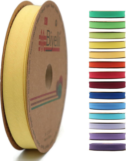 Cotton Fold Bias Tape - 3/4 Inches (20mm) Wide - 27 Yards - 65+ Colors - Single Fold Cotton Fold Bias Binding Tape for Sewing Clothing DIY (47. Light Yellow) D47