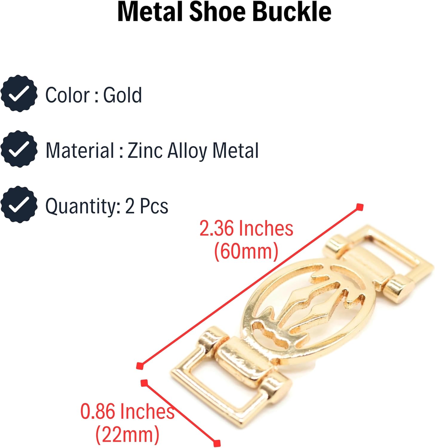Metal Shoe Buckle - 2.36 Inch (60mm) - 2 Pcs - Gold Metal Shoe Buckle Shoelace Clips Metal Hinged Equestrian Buckles For Craft & Sewing Project BG1902