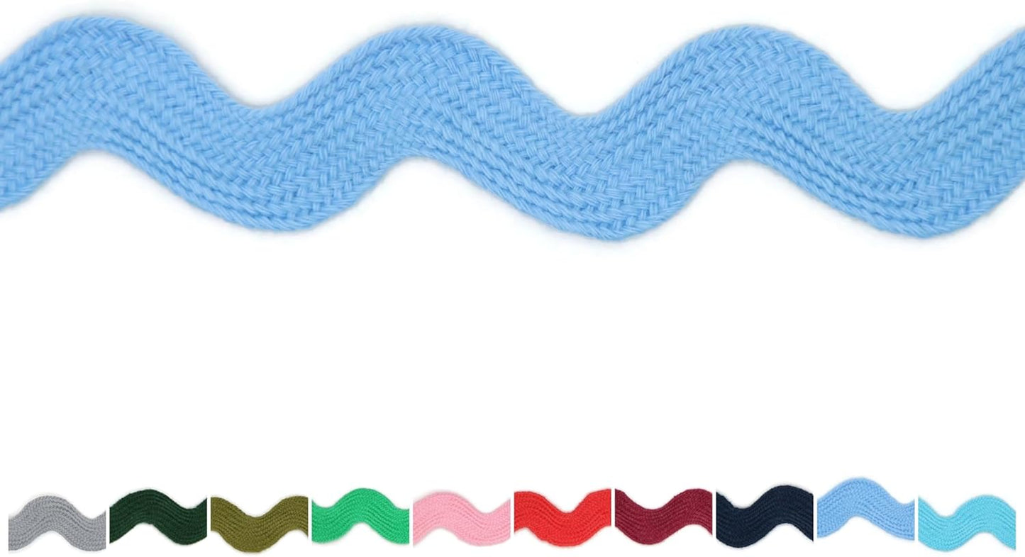 Cotton RIC Rac Trim - 3/4 Inch - 27 Yards - Blue Wave Bending Fringe Trim Cotton Lace Ribbon RIC Rac Trim for Sewing Clothes Gift Wrapping Home Party Decoration CTR0202