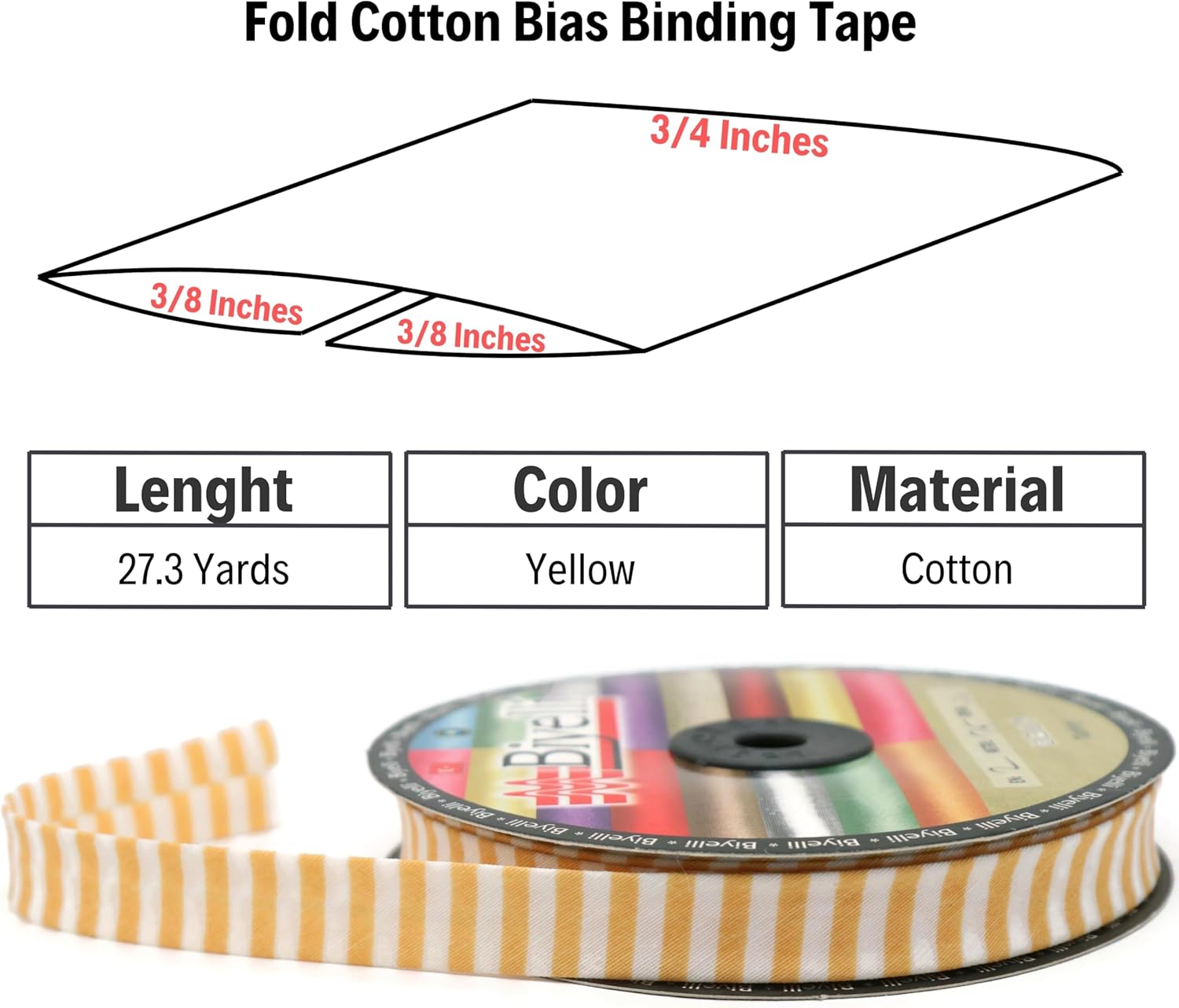 Cotton Fold Bias Binding Tape - 3/4 Inches (20mm) Wide - 27 Yards - Plaid Single Fold Cotton Fold Bias Binding Tape for Sewing Clothing DIY Yellow F6