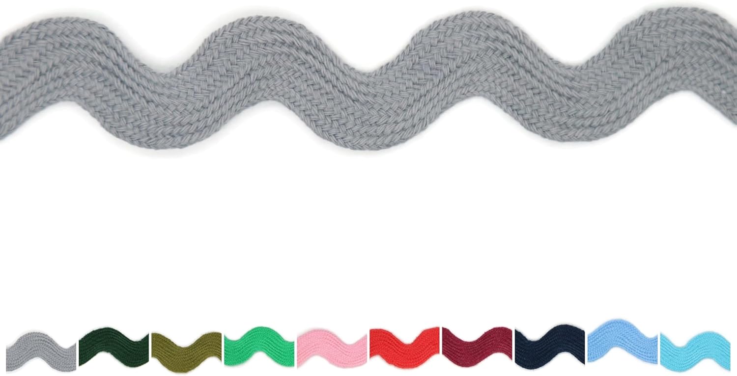 Cotton RIC Rac Trim - 3/4 Inch - 27 Yards - Wave Bending Fringe Trim Cotton Lace Ribbon RIC Rac Trim for Sewing Clothes Gift Wrapping Home Party Decoration CTR0212, Gray