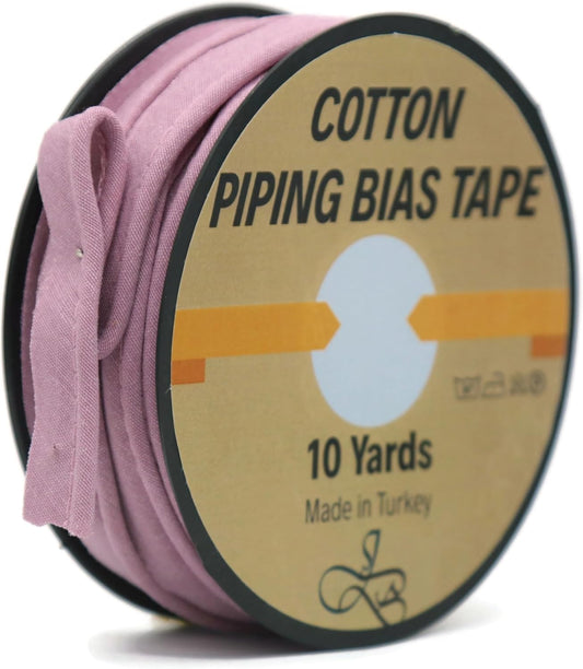 Piping Trim Bias Tape with Cord - 10 Yards - 65+ Colors - 1/2 Inch Decorative Sewing Trim for Upholstery Cushions Home Décor Crafting Clothing - Durable Cotton - Rose Tint ID58